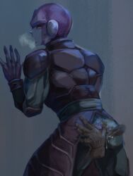 2boys against_wall alien anal ass back bald belt black_belt black_bodysuit black_coat bodysuit censored clothed_sex coat colored_skin cum cum_in_ass cum_on_ass cum_on_body disembodied_hand disembodied_penis dragon_ball dragon_ball_super elbow_pads from_behind hand_on_another&#039;s_ass hand_on_wall hand_up heavy_breathing hit_(dragon_ball) interspecies legs_apart long_coat looking_back male_focus mosaic_censoring multiple_boys muscular muscular_male muscular_uke no_eyebrows open_mouth penis purple_coat purple_skin red_eyes simple_background solo_focus standing sweatdrop trench_coat turtleneck_coat veins veiny_penis wrist_guards yaoi