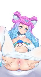 1girl absurdres anus blue_hair breasts censored closed_mouth clothes_pull cum cum_in_pussy cure_la_mer gradient_hair hair_ornament highres laura_(precure) laura_la_mer long_hair magical_girl medium_breasts mosaic_censoring multicolored_hair navel nipples nypdesu pantyhose pantyhose_pull pink_eyes pink_hair precure pussy simple_background smile solo spread_legs spread_pussy spreading_own_pussy tropical-rouge!_precure two-tone_hair white_background white_pantyhose