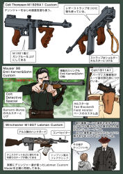 Rule 34 | 3boys, auto-ordnance corporation, bolt-action rifle, business suit, colt&#039;s manufacturing company, english text, fedora, formal clothes, gun, handgun, hat, holster, japanese text, m1911, mauser, mauser 98 sporter, melvin purvis, multiple boys, muta koji, necktie, pistol, public enemies, rifle, semi-automatic rifle, story time (muta koji), submachine gun, suit, thompson submachine gun, translation request, weapon, weapon focus, weapon name, weapon profile, winchester model 1907, winchester repeating arms company