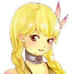 1girl blonde_hair braid brown_eyes choker final_fantasy final_fantasy_xii final_fantasy_xiv hair_ornament lips long_hair looking_at_viewer mochi_(hanamaruudondesu) original penelo simple_background smile solo twin_braids twintails white_background