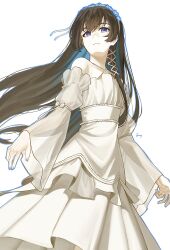 Rule 34 | 1girl, arm ribbon, black hair, blue eyes, blue flower, blue hair, blue nails, blue outline, closed mouth, colored inner hair, commentary, cowboy shot, criss-cross halter, curled fingers, detached sleeves, dress, fingernails, floating hair, flower, flower hairband, frilled dress, frilled sash, frills, gradient hair, hair between eyes, hair ornament, hair over shoulder, hair tie, halter dress, halterneck, highres, kagura hikari, light frown, ling (chaaaaanhikari), long hair, long sleeves, looking to the side, multicolored hair, official alternate costume, outline, ribbon, sash, see-through clothes, see-through sleeves, shoujo kageki revue starlight, simple background, solo, white background, white dress, white ribbon, white sash, wide sleeves, x hair ornament