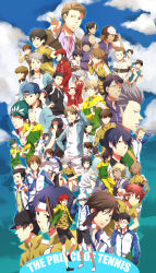 6+boys ^_^ absurdres adjusting_eyewear akutsu_jin atobe_keigo black_hat blouse blue_hat chinen_hiroshi chitose_senri closed_eyes clothes_writing collared_shirt copyright_name dan_taichi dark-skinned_male dark_skin echizen_ryooma fat fat_man formal_clothes fuji_shuusuke hand_on_own_hip hat highres hirakoba_rin hitouji_yuuji hiyoshi_wakashi inui_sadaharu jewelry kai_yuujirou kaido_kaoru kaidou_kaoru kawamura_takashi kikumaru_eiji kirihara_akaya kite_eishirou konjiki_koharu male_focus marui_bunta momoshiro_takeshi morino_mizu mukahi_gakuto multiple_boys necklace niou_masaharu oishi_shuichiro ooishi_shuuichirou ootori_choutarou oshitari_ken&#039;ya oshitari_yuushi pompadour print_shirt red_hat sanada_gen&#039;ichirou shiraishi_kuranosuke shirt shishido_ryou sitting spiked_hair spread_legs standing standing_on_one_leg suit tennis_no_ouji-sama tezuka_kunimitsu tooyama_kintarou v white_shirt yagyuu_hiroshi yanagi_renji yukimura_seiichi zaizen_hikaru