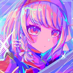 1girl braid fire_emblem fire_emblem_engage grey_hairband hairband highres lapis_(fire_emblem) looking_at_viewer nintendo pink_eyes pink_hair portrait red_hairband ribbon side_braid solo two-tone_hairband u_fe white_ribbon
