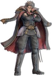 1boy 3d belt blonde_hair blue_eyes boots brown_hair clothes coat facial_hair full_body gloves jacket klaus_walz looking_at_viewer male_focus military military_uniform official_art pants sega senjou_no_valkyria_(series) senjou_no_valkyria_4 shirt shoes short_hair simple_background smile solo standing
