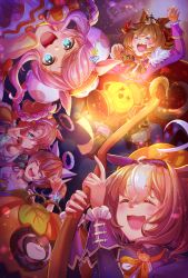 Rule 34 | &gt; &lt;, 5girls, :d, agnes digital (lovely jiangshi) (umamusume), agnes digital (umamusume), arm up, bat necklace, black dress, black headwear, black ribbon, blue eyes, bracelet, braid, brooch, brown hair, bun cover, claw pose, closed eyes, closed mouth, daitaku helios (sunshine angel) (umamusume), daitaku helios (umamusume), double bun, dress, ear covers, english text, facial mark, fake halo, frilled sleeves, frills, ghost ornament, hair bun, hair ornament, hair over one eye, halloween, halloween costume, halo, hat, highres, holding, holding staff, horse girl, jack-o&#039;-lantern ornament, jewelry, jiangshi costume, kongariinu, lantern, light particles, long hair, long sleeves, m/, medium hair, meisho doto (dot-o&#039;-lantern) (umamusume), meisho doto (umamusume), mejiro palmer (sunshine angel) (umamusume), mejiro palmer (umamusume), multicolored hair, multiple girls, neck ribbon, necklace, official alternate costume, open mouth, orange headwear, pink hair, pumpkin, purple shirt, qingdai guanmao, raccoon, ribbon, sharp teeth, shinko windy (burst out! the demon king&#039;s army of terror) (umamusume), shinko windy (umamusume), shirt, side-by-side, single ear cover, sleeves past fingers, sleeves past wrists, smile, spaghetti strap, sparkle, staff, star (symbol), star hair ornament, streaked hair, teeth, tiara, twin braids, twintails, two-tone hair, umamusume, white dress, white hair, white headwear