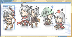 5girls ahoge alchemist_(ragnarok_online) apple_on_head armband arrow_(projectile) blue_hairband boots bow_(weapon) brown_boots brown_cape brown_dress brown_gloves brown_shirt brown_shorts brown_skirt cape character_select chibi chibi_only closed_eyes closed_mouth coat commentary_request crop_top cursor drawing_bow dress fingerless_gloves fishnet_pantyhose fishnets full_body fur-trimmed_coat fur-trimmed_gloves fur-trimmed_shirt fur-trimmed_shorts fur_collar fur_trim gloves green_hat grey_hair hairband hat high_priest_(ragnarok_online) holding holding_bow_(weapon) holding_weapon juliet_sleeves long_hair long_sleeves looking_at_another multiple_girls o_o open_mouth panda_hat pantyhose puffy_sleeves ragnarok_online red_coat red_dress rogue_(ragnarok_online) sash scared shirt shorts skirt sleeveless sleeveless_shirt smile sniper_(ragnarok_online) soul_linker_(ragnarok_online) star_(symbol) star_print thighhighs two-tone_dress weapon white_dress white_sash white_thighhighs witch_hat yuina_(yuina_h)