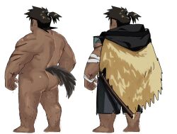 Rule 34 | 1boy, ass, bara, character request, reference sheet, dark-skinned male, dark skin, dog tail, dyzd1, facing away, from behind, full body, highres, male focus, muscular, muscular male, scar, standing, tail, tamacolle, translation request, variations