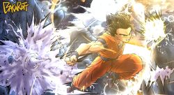 1boy aura bakarott black_eyes black_hair dragon_ball dragon_ball_super flying muscular muscular_male serious solo son_gohan ultimate_gohan