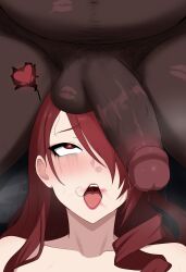 1boy 1girl absurdres after_fellatio ahegao blush dark-skinned_male dark_skin drooling erection fat fat_man hair_over_one_eye heart heart-shaped_pupils hetero highres interracial kirijou_mitsuru large_penis lipstick_mark lipstick_mark_on_face lipstick_mark_on_penis long_hair lorddantesito makeup male_pubic_hair open_mouth penis penis_on_face persona persona_3 pubic_hair red_eyes red_hair rolling_eyes runny_makeup saliva spoken_heart stray_pubic_hair symbol-shaped_pupils testicles testicles_on_face tongue tongue_out
