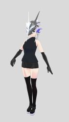 1girl 3d artist_name artist_request black_gloves blue_eyes bodysuit breasts covered_eyes dragon_girl elbow_gloves female_focus gloves helmet helmet_over_eyes long_glove long_hair looking_at_viewer medium_breasts model sidelocks solo solo_focus swordsoul_of_mo_ye white_background white_hair yu-gi-oh!