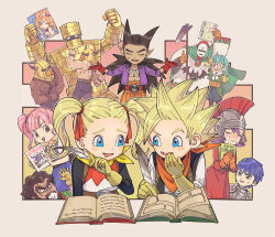 4_fnf 6+boys 6+girls anessa_(dqb2) armor beard black_sleeves blonde_hair blue_eyes blue_hair blunt_bangs bone_necklace book brown_eyes brown_hair chako_(dqb2) character_request closed_eyes commentary_request dark-skinned_male dark_skin doruton_(dqb2) dragon_quest dragon_quest_builders_2 earrings eye_contact facial_hair female_builder_(dqb2) foaming_at_the_mouth gloves golem_(dragon_quest) gordon_(dqb2) holding holding_book hoop_earrings jewelry knight looking_at_another low_ponytail male_builder_(dqb2) masshimo_(dqb2) multiple_boys multiple_girls muscular muscular_male necklace open_book open_clothes open_mouth open_shirt orange_pants pants pero_(dqb2) pink_hair ponytail purple_shirt quill red_gloves rick_(dqb2) ruru_(dqb2) saliva shirt short_hair shrugging side_ponytail sidoh_(dqb2) single_earring skull_belt spiked_hair sweatdrop tooth_necklace translation_request twintails writing yellow_gloves