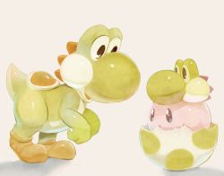 b_spa_gyoreva bad_id bad_pixiv_id boots egg grey_background hat kirby kirby_(series) mario_(series) nintendo no_humans saddle shiny_skin simple_background smile super_smash_bros. yoshi