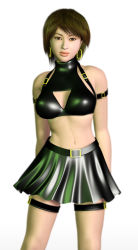1girl 3d breasts collar earrings female_focus jewelry large_breasts leather metadoll midriff solo