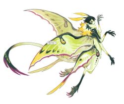 Rule 34 | 1boy, arthropod boy, artist name, bairizuomeng, colored skin, extra arms, from side, full body, green skin, green wings, highres, insect wings, long tail, luna moth, male focus, midair, monster boy, moth antennae, moth boy, moth wings, neck fur, original, short hair, simple background, solo, tail, white background, wings, yellow fur