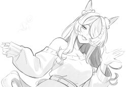 absurdres animal_ears blue_wings bow ear_ornament ear_ribbon elira_pendora head_wings highres horse_ears horse_girl horse_tail ive_(iveith) kemonomimi_mode nijisanji nijisanji_en one_eye_covered simple_background sketch tail virtual_youtuber wings