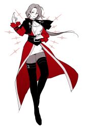 1girl absurdres an_ling_withered belt blonde_hair boots breasts dress genderswap genderswap_(mtf) goeniko goenitz habit highres large_breasts long_hair long_sleeves looking_at_viewer ponytail pretty_goenitz red_dress simple_background smile snk solo the_king_of_fighters the_king_of_fighters_all-stars