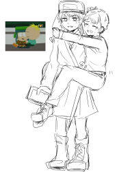 2boys awkward butters_stotch cosplay elementary_schoolboy hat highres imminent_penetration kyle_broflovski male moaning multiple_boys riding roleplay shota south_park