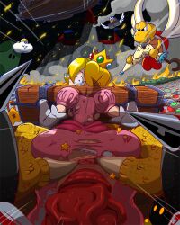 1girl aircraft airship anus audience bad_end blonde_hair blue_eyes bob-omb bowser castle claws crown dahs defeat destruction dress fire forced_to_watch hetero imminent_penetration imminent_rape koopa_paratroopa lakitu large_penis mario_(series) night nintendo parasol penis pink_dress princess princess_peach princess_peach&#039;s_castle rape scared sex_slave signature spread_anus stocks super_mario_bros super_princess_peach tears toad_(mario) torn_clothes umbrella veins veiny_penis