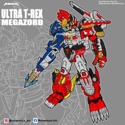 artist_name commission grey_background highres mecha mighty_morphin_power_rangers missile_launcher no_hands no_humans power_rangers power_rangers_dino_charge power_rangers_dino_fury power_rangers_dino_thunder power_rangers_megaforce power_rangers_time_force q-rex robot roheemura_art shoulder_gun standing tyrannosaurus_rex