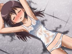1girl awa brown_hair gertrud_barkhorn loli panties strike_witches underwear wet world_witches_series