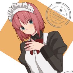 1girl apron black_dress blue_eyes dress hirakawa hisui_(tsukihime) maid maid_headdress pink_hair short_hair simple_background solo tsukihime upper_body watermark white_apron