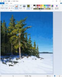 art_program_in_frame christian_young clear_sky commentary english_commentary forest landscape microsoft_paint_(medium) microsoft_paint_(software) mountainous_horizon nature no_humans original outdoors painterly scenery screencap sky snow tree