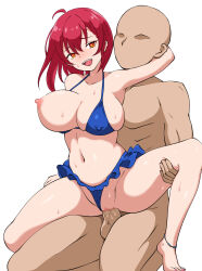1girl breasts clothed_sex clothing_aside clueless imminent_death large_breasts megusuri moaning monster_boy nail_polish one_breast_out orange_eyes original pale_skin panties panties_aside red_hair ryona underwear vaginal