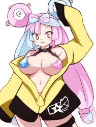 Rule 34 | bikini, breasts, highres, iono (pokemon), large breasts, multicolored hair, nintendo, pokemon, pokemon sv, retori tori, simple background, solo, swimsuit, two-tone hair, white background, x