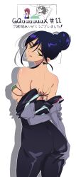 2girls :q absurdres bikini black_hair commentary_request episode_number green_bikini gundam gundam_gquuuuuux gundam_zz hair_bun haman_karn highres long_hair looking_at_viewer mecha_pilot_suit multiple_girls normal_suit_(gundam) nyaan_(gundam_gquuuuuux) open_mouth science_fiction single_hair_bun string_bikini sunglasses swimsuit tongue tongue_out translation_request wet wet_clothes yellow_eyes zenbi_(yakumo_0624)