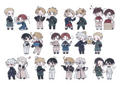 Rule 34 | &gt; &lt;, 6+boys, :&lt;, ahoge, alcohol, america (hetalia), anger vein, angry, animal, animal on head, annoyed, armband, axis powers hetalia, baby animal, baggy pants, bandaged leg, bandages, beak, beer, belt, bird, bird on head, black-framed eyewear, black belt, black gloves, black hair, black necktie, black shirt, black shoes, blonde hair, blue capelet, blue eyes, blue jacket, blue pants, blush, blush stickers, boots, box, breast pocket, brothers, brown boots, brown hair, brown jacket, brownie (food), buttons, cake, camera, camera around neck, capelet, chibi, chibi only, chick, china (hetalia), clenched hands, closed eyes, closed mouth, coat, collared capelet, collared jacket, collared shirt, commentary request, covering own mouth, cross, crossed arms, crying, cup, desert eagle, drinking glass, flag, flower, flying sweatdrops, food, fork, france (hetalia), from side, fruit, full body, fur-trimmed jacket, fur trim, germany (hetalia), gilbird, glasses, gloves, green eyes, green jacket, green necktie, green pants, grey coat, grey jacket, grey pants, gun, half-closed eyes, hand on own face, hand on own hip, hand up, handgun, hands on own chest, hands up, happy, highres, holding, holding camera, holding cup, holding flag, holding food, holding fork, holding gun, holding lead pipe, holding pizza, holding tray, holding weapon, iron cross, jacket, japan (hetalia), lapels, lead pipe, long hair, long sleeves, looking at viewer, low ponytail, male focus, medal, military jacket, military uniform, multiple boys, multiple views, musical note, necktie, northern italy (hetalia), notice lines, on head, open clothes, open jacket, open mouth, pants, pasta, pet, pink flower, pizza, pizza slice, pocket, ponytail, prussia (hetalia), puffy long sleeves, puffy sleeves, purple eyes, red armband, red eyes, red hair, red pants, russia (hetalia), sad, scarf, seiza, semi-rimless eyewear, shaded face, sheer candy, shirt, shoes, short hair, siblings, sidelocks, sitting, sleeves rolled up, smile, southern italy (hetalia), spaghetti, spain (hetalia), sparkle, squiggle, standing, standing on one leg, star (symbol), star ornament, star print, strawberry, sweatdrop, toasting (gesture), tomato, tray, twins, united kingdom (hetalia), v-shaped eyebrows, weapon, white flag, white gloves, white hair, white jacket, white pants, white scarf, white shirt, yellow eyes