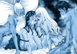 2boys 2girls age_difference beard black_hair blue_theme blush bookshelf breasts clenched_teeth closed_eyes clover_(one_piece) facial_hair facial_scar hetero large_breasts library long_hair looking_at_another min71182 monkey_d._luffy monochrome mother_and_daughter multiple_boys multiple_girls nico_olvia nico_robin nico_robin_(elbaf) one_piece open_mouth prone_bone saliva scar scar_on_cheek scar_on_face sex sex_from_behind sweat teeth tongue tongue_out white_hair