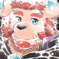 1boy beard black_cape cape chernobog_(housamo) close-up closed_mouth commentary_request facial_hair fangs fangs_out horns looking_at_viewer male_focus niku_nabe smile tokyo_houkago_summoners upper_body