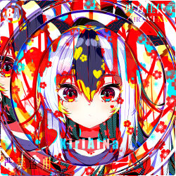 1girl absurdres artist_name black_choker black_hair blue_archive choker colorful commentary heart highres kayoko_(blue_archive) kiriaina long_hair looking_at_viewer multicolored_hair solo white_hair