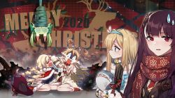2020 5girls @_@ ahoge animal_ears art556_(girls&#039;_frontline) blonde_hair blush burnt cat_ears check_commentary christmas closed_eyes colt_revolver_(girls&#039;_frontline) colt_revolver_(wish_upon_a_star)_(girls&#039;_frontline) commentary_request cowboy_hat crying dizzy english_text girls&#039;_frontline green_hair hairband hat unworn_hat unworn_headwear highres hug ikea_shark looking_at_viewer merry_christmas multiple_girls \n/ official_alternate_costume official_art open_mouth purple_hair rfb_(girls&#039;_frontline) rfb_(how_rfb_stole_xmas)_(girls&#039;_frontline) scarf snot snot_trail spoilers stuffed_animal stuffed_shark stuffed_toy su_xiao_jei suomi_(girls&#039;_frontline) suomi_(korvatunturi_pixie)_(girls&#039;_frontline) surprised sweatdrop tears turn_pale upside-down wa2000_(date_in_the_snow)_(girls&#039;_frontline) wa2000_(girls&#039;_frontline)