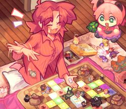 100_percent_orange_juice 2girls alicianrone animal_ears arnelle_(orange_juice) barefoot bell board_game box breasts card ceoreparque_(orange_juice) character_doll closed_eyes collared_shirt commentary dice ellie_(orange_juice) empty_eyes english_commentary fang flying_castle_(orange_juice) flying_red_barrel green_eyes hamster_ears hamster_girl highres jingle_bell kae_(orange_juice) kai_(orange_juice) kotatsu lone_rider_(orange_juice) long_sleeves lulu_(orange_juice) malt_(orange_juice) marc_(orange_juice) marie_poppo_(orange_juice) maynie_(orange_juice) medium_breasts medium_hair merchant_(orange_juice) mermaid mira_(sora) monster_girl multiple_girls nath_(orange_juice) open_mouth pajamas pants parted_bangs pencilchewing pillow pink_hair pink_pajamas pink_pants pink_shirt pomeranius_(orange_juice) pouch purple_hair qp_(orange_juice) qp_shooting robo_ball_(orange_juice) saki_(orange_juice) shifu_robot_(orange_juice) shirt skin_fang sora_(orange_juice) star_(symbol) store_manager_(orange_juice) suguri suguri_(orange_juice) table tomomo_(orange_juice) watty_(orange_juice) wooden_floor xmas_shooting_-_scramble!! yuuki_(orange_juice)