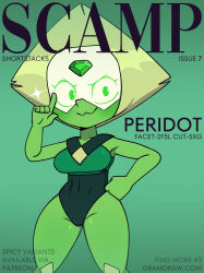 1girl absurdres colored_skin cover fake_magazine_cover gramdraw green_skin highres magazine_cover peridot_(steven_universe) steven_universe tagme