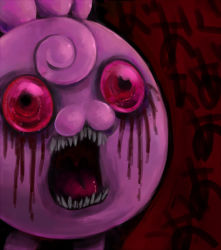 bad_id bad_pixiv_id behelit blood creepy fangs gen_2_pokemon igglybuff mudagedamu nintendo no_humans open_mouth pokemon pokemon_(creature) red_eyes screaming tears teeth