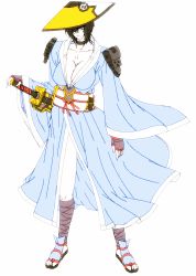 1girl arc_system_works black_hair breasts cleavage hard_corps:_uprising hat japanese_clothes konami large_breasts sayuri_(hard_corps) sword weapon