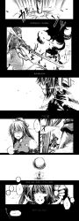 Rule 34 | 00s, 2girls, blood, comic, explosion, fingerless gloves, gloves, greyscale, highres, laevatein (nanoha), lyrical nanoha, magazine (weapon), magical girl, mahou shoujo lyrical nanoha, monochrome, multiple girls, no jacket, partially translated, ponytail, raising heart, signum, starlight breaker, sword, takamachi nanoha, translation request, twintails, waist cape, weapon, white devil