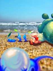 Rule 34 | 1boy, absurdres, animal, backpack, bag, beach, black eyes, blue pikmin, blue sky, brown hair, day, dog, floppy ears, from behind, gem, gloves, helmet, highres, holding, holding gem, leaf, looking at viewer, mini person, miniboy, moss (pikmin), nintendo, ocean, olimar, outdoors, oversized animal, oversized object, pearl (gemstone), photo background, pikmin (creature), pikmin (series), pikmin 4, pointing, pointing forward, pointy ears, radio antenna, red bag, red gloves, shadow, short hair, sky, space helmet, spacesuit, triangle mouth, tripping, very short hair, yu pikmin