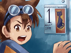 Rule 34 | 1boy, calendar, digimon, digimon adventure, goggles, goggles on head, highres, male focus, meme, solo, yagami taichi
