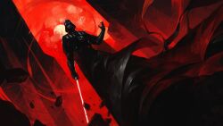 1boy black_helmet darth_vader dominik_mayer energy_sword helmet holding holding_sword holding_weapon lightsaber looking_at_viewer red_lightsaber solo star_wars sword weapon
