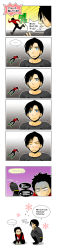 3boys absurdres angry bad_id bad_pixiv_id batman batman_(series) black_hair blue_eyes blush boots brothers comic damian_wayne dc_comics dick_grayson family fleeing green_footwear highres long_image male_focus multiple_boys red_robin robin_(dc) running sakura_miyako_(mujina) shoes siblings squatting struggling tall_image tim_drake translation_request