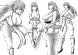 1girl akutanoe ass breasts dead_or_alive kasumi_(doa) large_breasts long_hair monochrome tagme