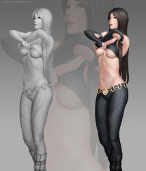 Rule 34 | 10s, 1girl, audia pahlevi, black hair, breasts, cleavage, clothes lift, highres, laura kinney, looking at viewer, marvel, multiple views, navel, shirt lift, stomach, underboob, undressing, x-23, x-men