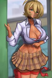 1girl blonde_hair breasts dark-skinned_female dark_skin large_breasts mito_ikumi shokugeki_no_souma