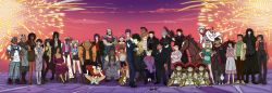 Rule 34 | 6+boys, 6+girls, andy von de oniyate, asimov solensan, couple, cowboy bebop, edward wong hau pepelu tivrusky iv, ein (cowboy bebop), electra ovilo, elektra ovirowa, everyone, faye valentine, flower, grencia mars elijah guo eckener, highres, jet black, judy (cowboy bebop), julia (cowboy bebop), katerina solensan, kiss, multiple boys, multiple girls, outdoors, punch (cowboy bebop), rose, spike spiegel, suiyobi, sunset, vicious (cowboy bebop), vincent volaju