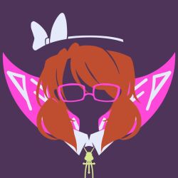 Rule 34 | 1girl, bolo tie, bow, brown hat, cape, fedora, glasses, hat, hat bow, high collar, low twintails, maskin mei, minimalism, pink-framed eyewear, pink cape, solo, touhou, twintails, usami sumireko, white bow