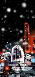 absurdres blurry commentary_request creatures_(company) game_freak gen_3_pokemon highres legendary_pokemon night nintendo no_humans orange_eyes outdoors outstretched_arms pokemon pokemon_(creature) regice sky snowing solo standing suchi_(fsur7444)