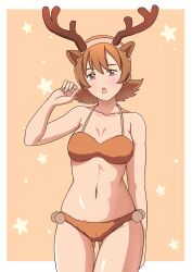 Rule 34 | 1girl, absurdres, alexkonakona, bikini, blush, christmas, digimon, digimon adventure tri., female focus, highres, looking at viewer, solo, swimsuit, takenouchi sora